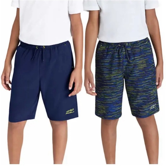 Eddie Bauer Big Boy's 2-pack Hybrid Quick Dry Mesh Lined Active Shorts Medium - Picture 1 of 10